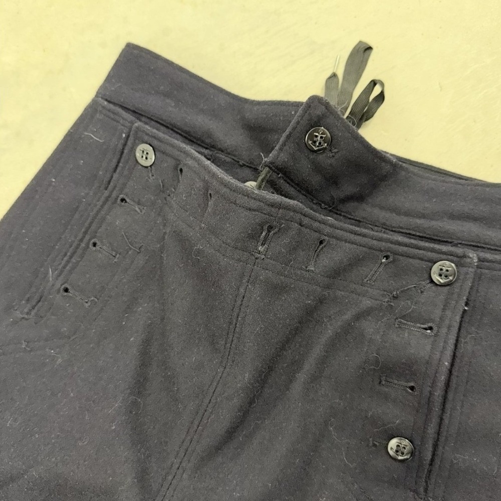 Vintage us navy wool Wide Leg pants button fly Trousers High Waisted Flare - Picture 5 of 7